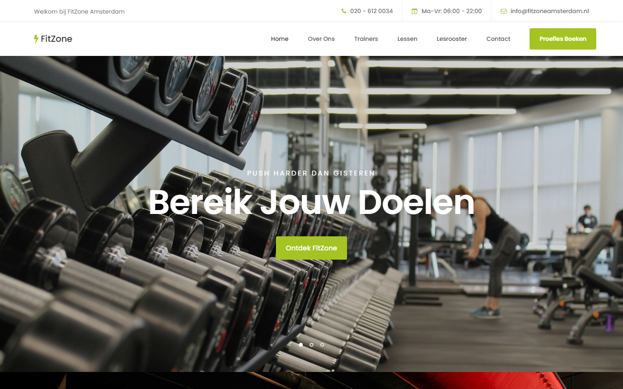 Bekijk de voorbeeldwebsite voor FitZone