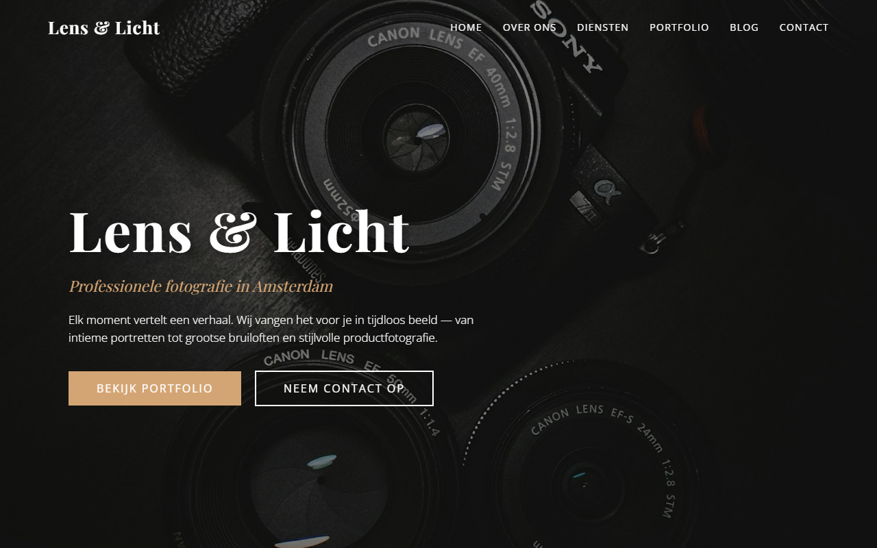 Bekijk de voorbeeldwebsite voor Lens & Licht